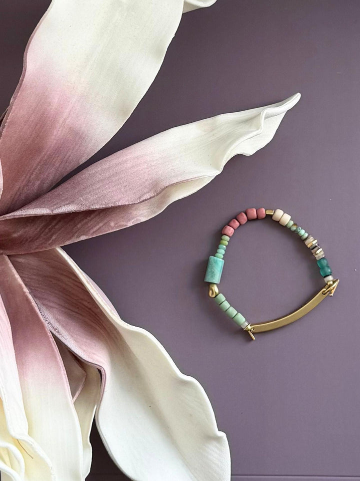 pink and teal beaded bracelet