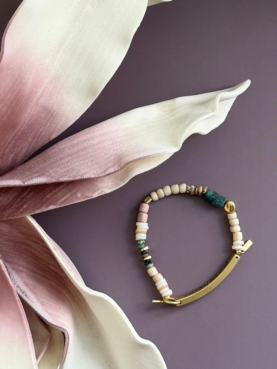 colored and neutral beaded bracelet