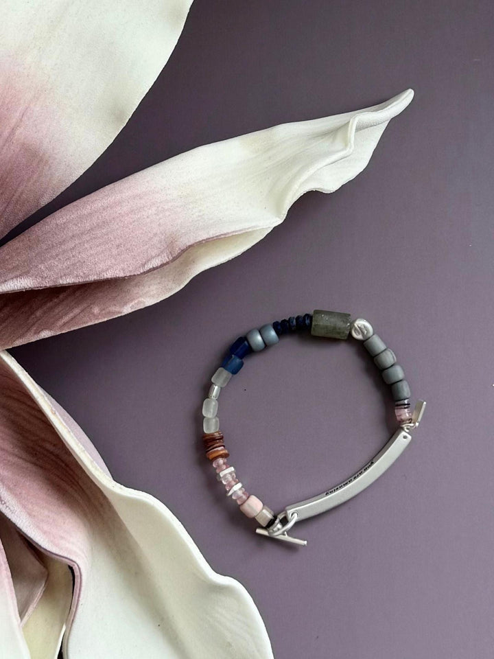 blue, green, and mauve bracelet