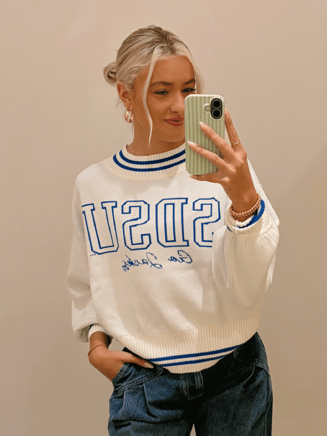 SD State Queen Oversized Striped Crew Sweater