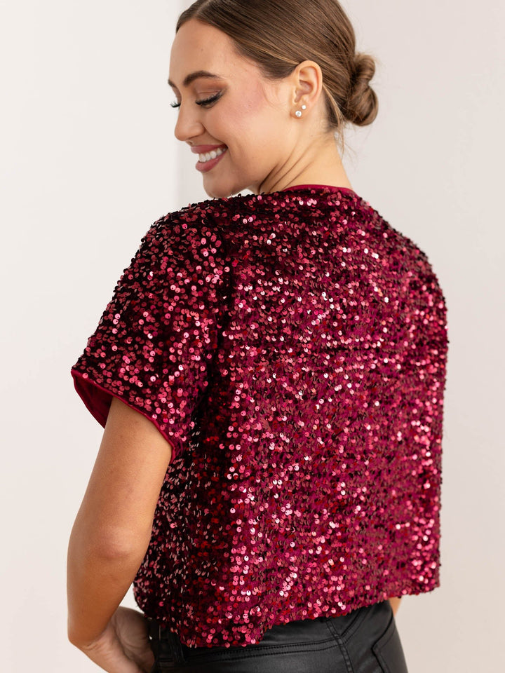wine colored sequin top