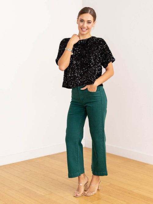 black sequin boxy tee