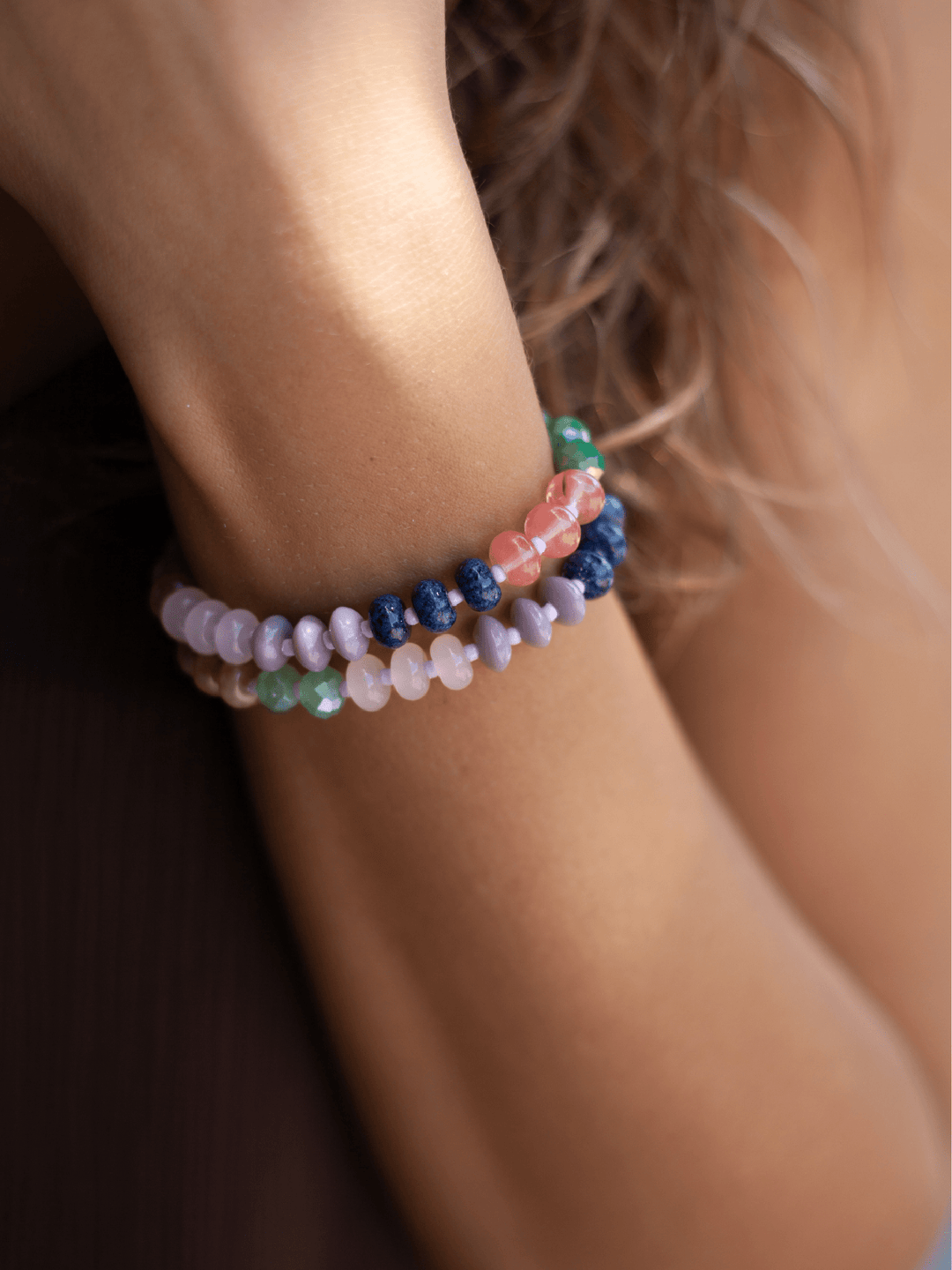 Set of 2 Neutral Beaded Stretch Bracelets