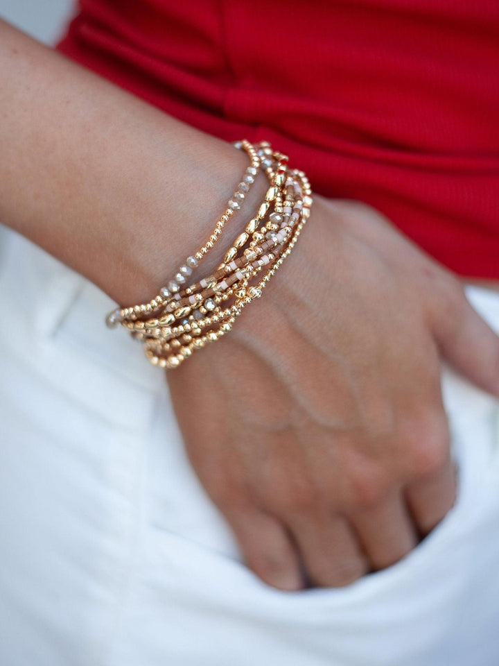 Set of 8 Seed Bead &amp; Crystal/Gold Stretch Bracelet