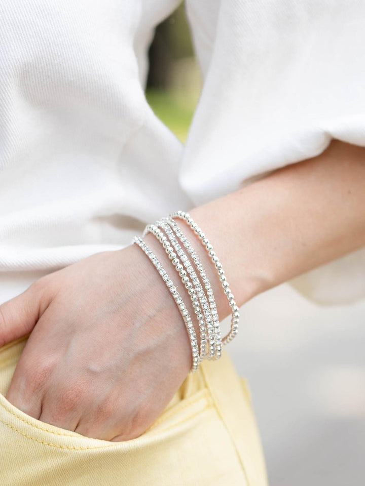 Stretchy metal breaded and rhinestone bracelets