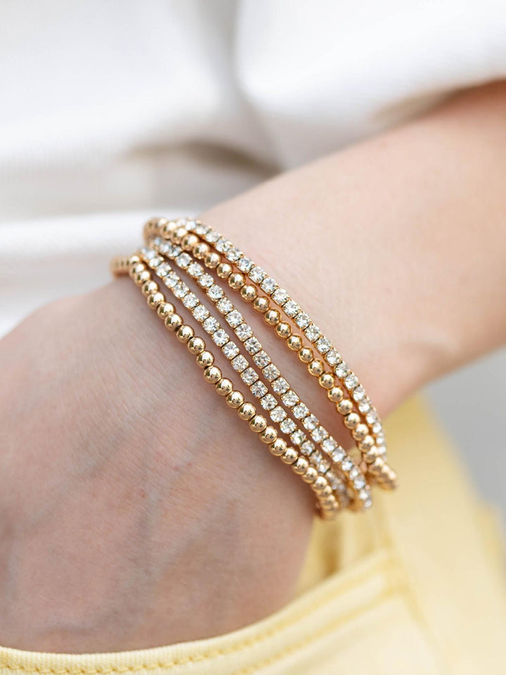 Stretchy metal breaded and rhinestone bracelets