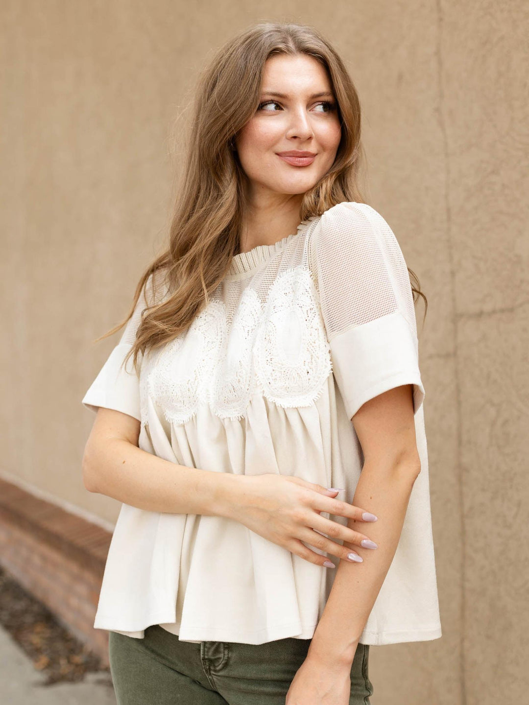 Sheer Panel Detail Blouse Top