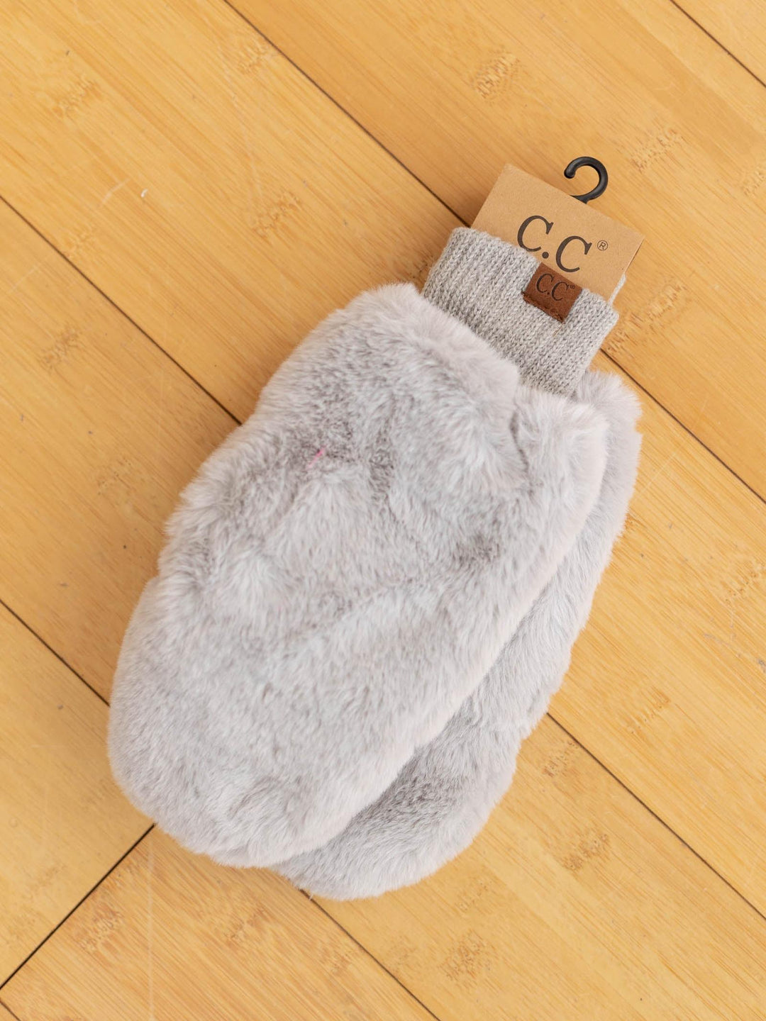grey fur mittens