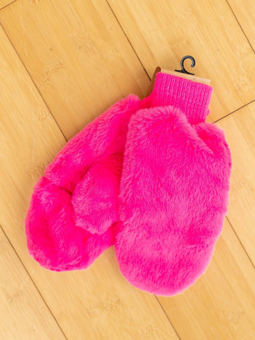 pink fur mittens