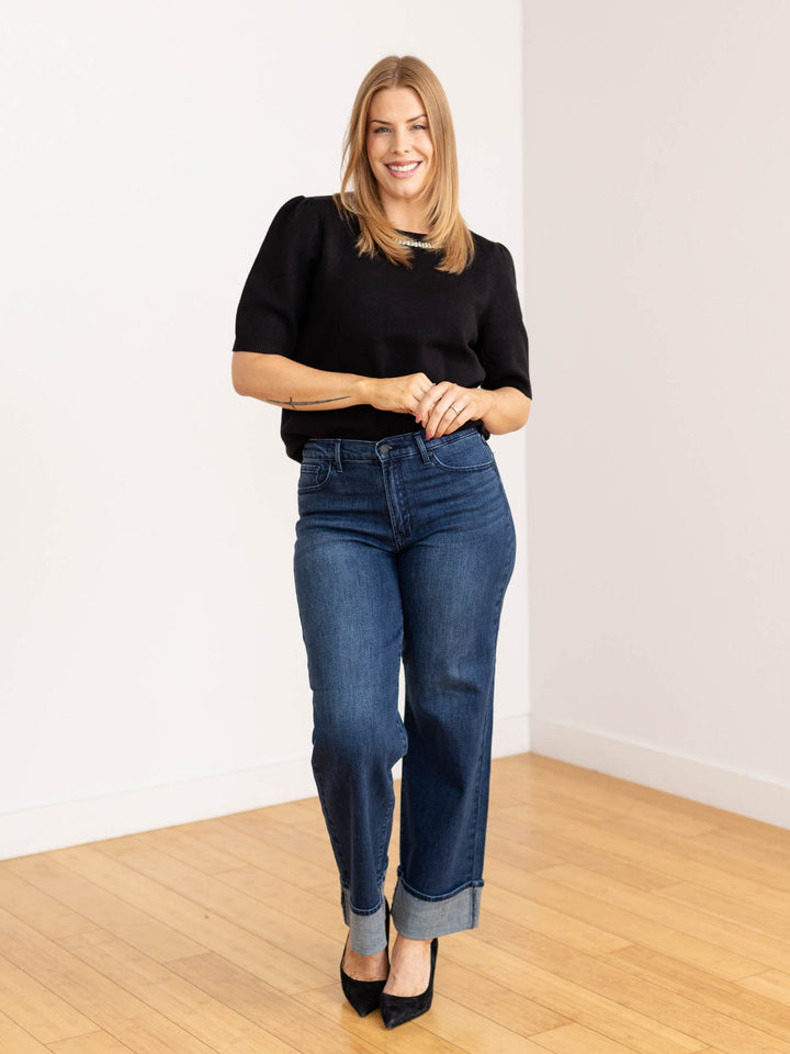 rhinestone collar black puff sleeve sweater