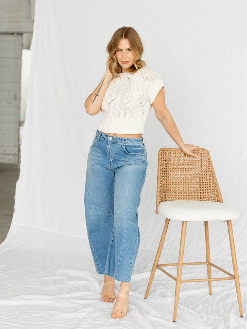 creamy neutral short sleeve sweater