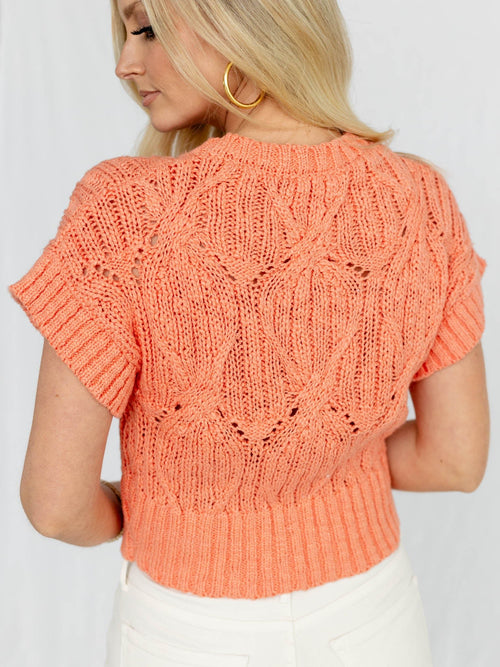 light coral short sleeve sweater top