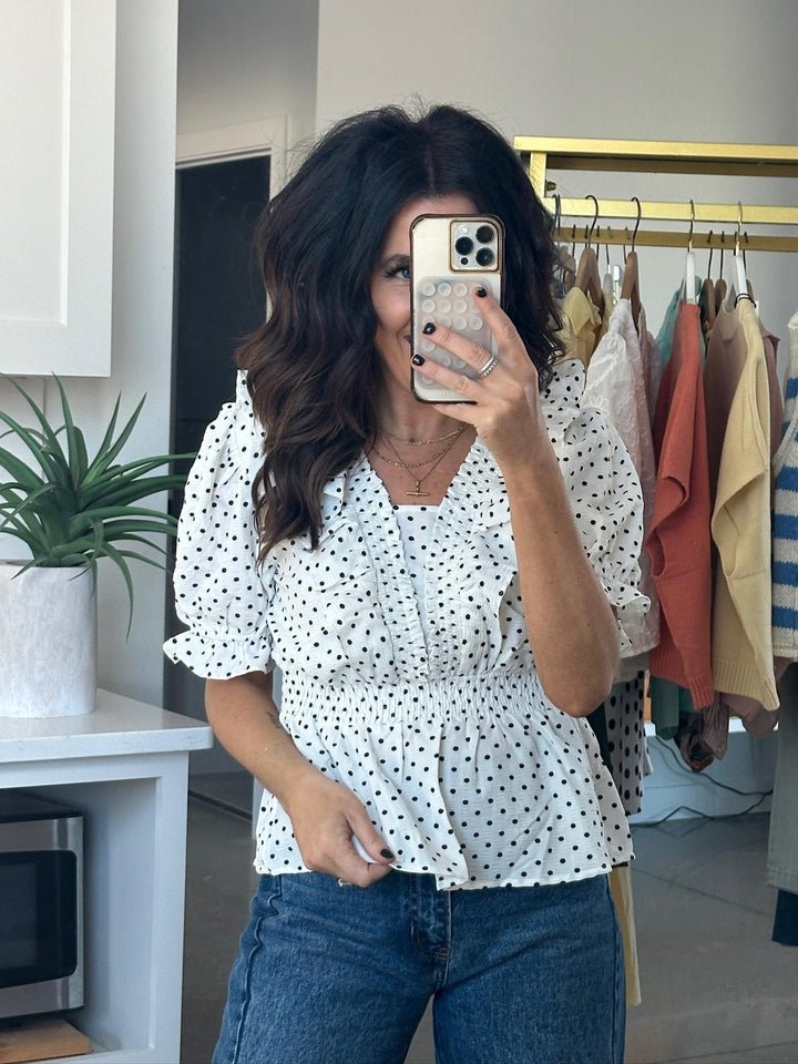 polka dot peplum shirt