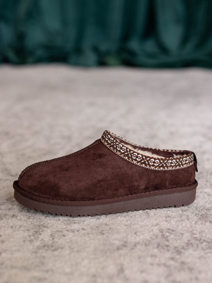 brown fuzzy lined slide