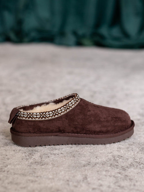 brown fuzzy lined slide