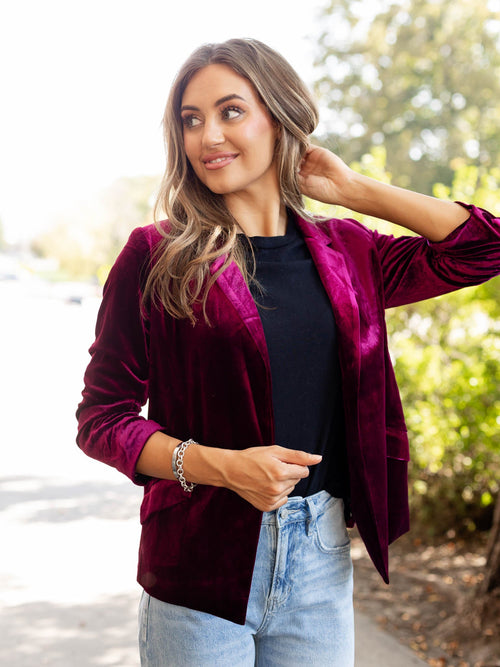 wine colored velvet blazer