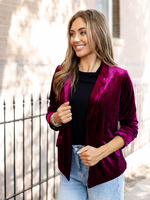 wine colored velvet blazer