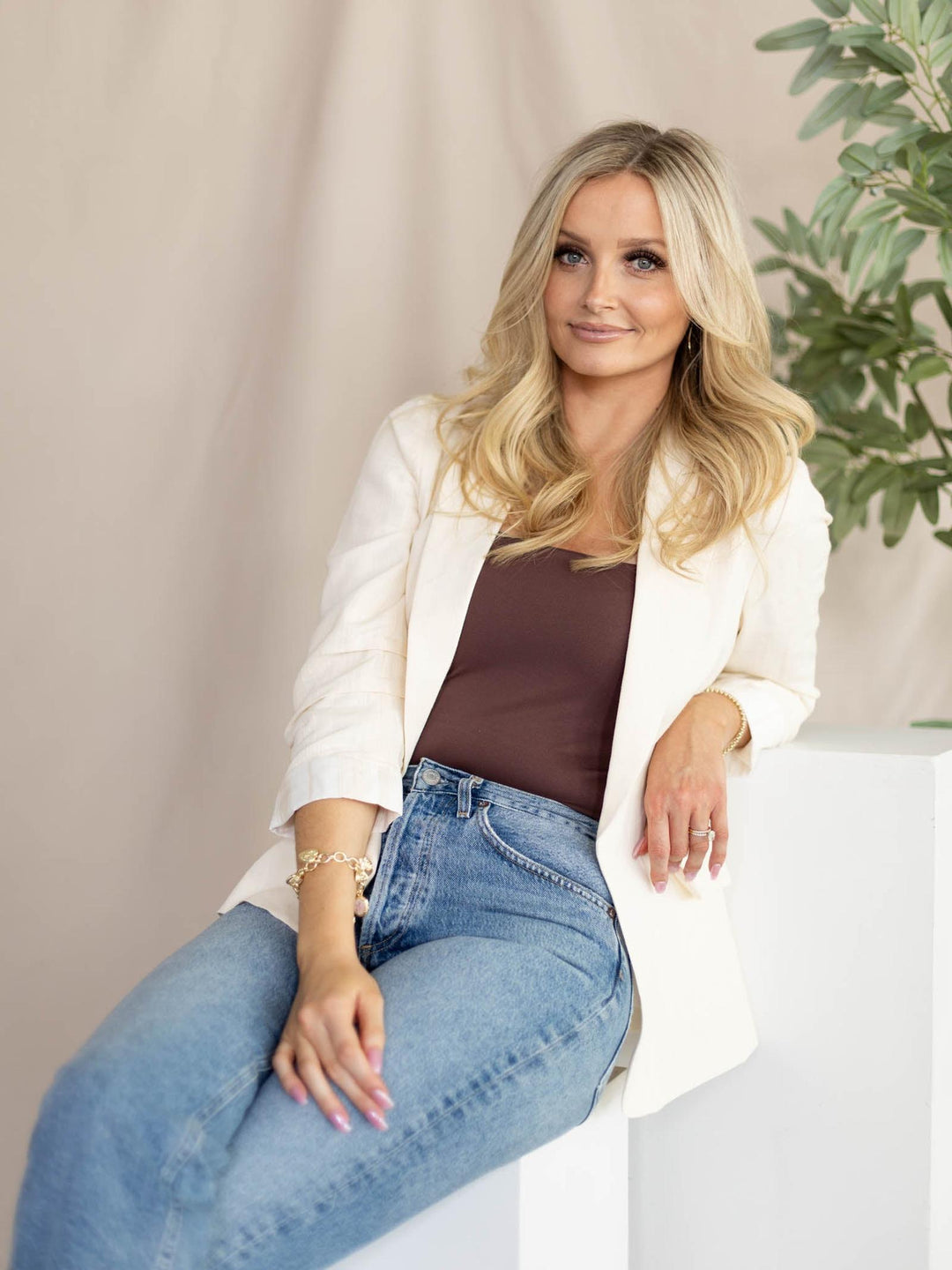 cream linen blazer