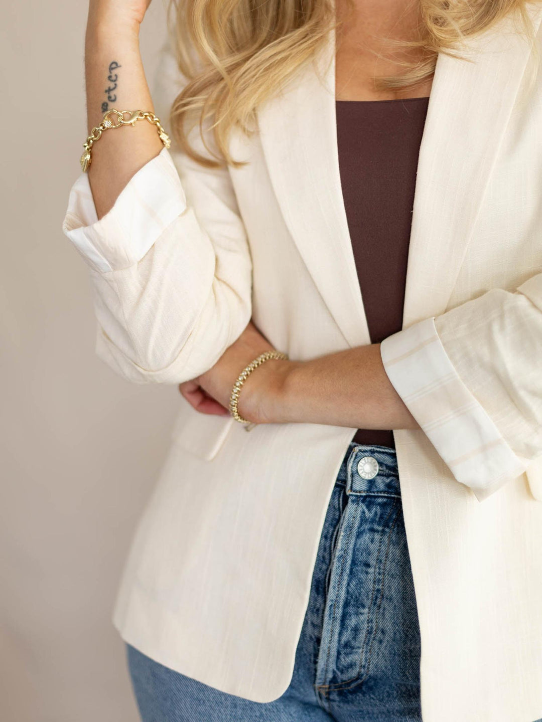 cream linen blazer