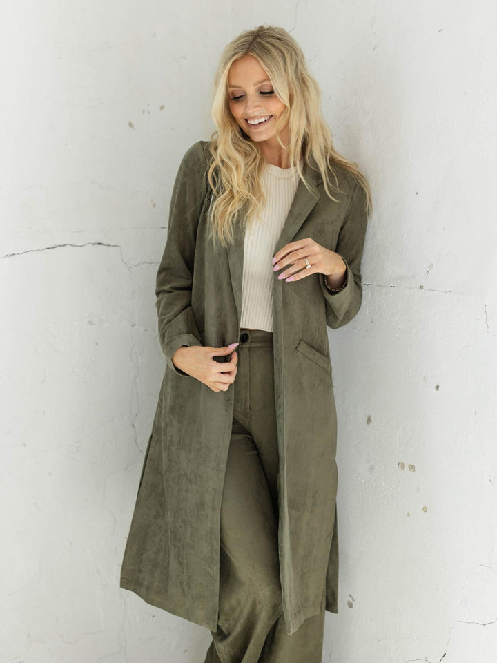 Skies Are Blue Classic Faux Suede Duster