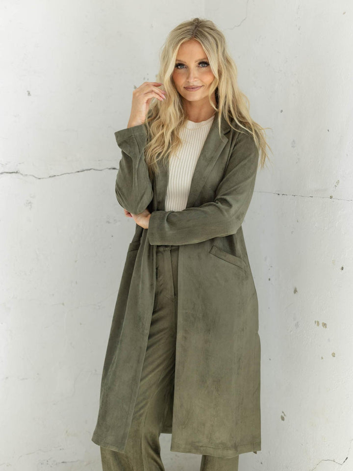 Skies Are Blue Classic Faux Suede Duster