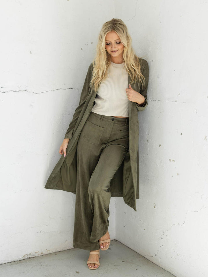Skies Are Blue Classic Faux Suede Duster