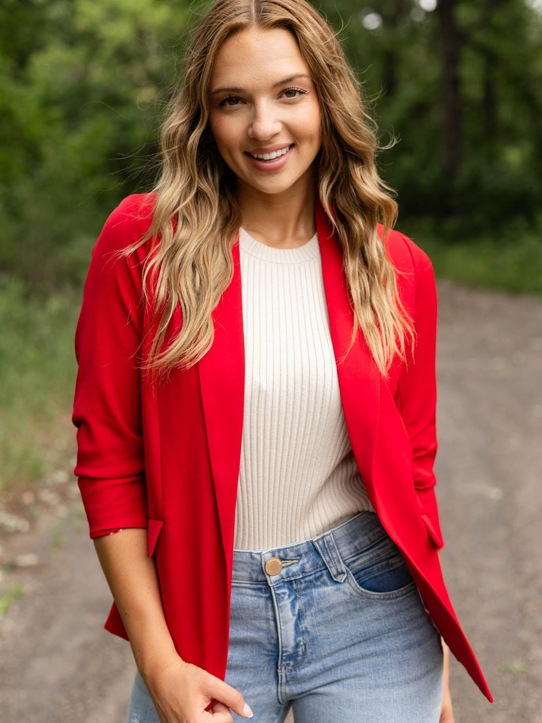 Skies Are Blue Classic Recycled Shirred Sleeve Blazer