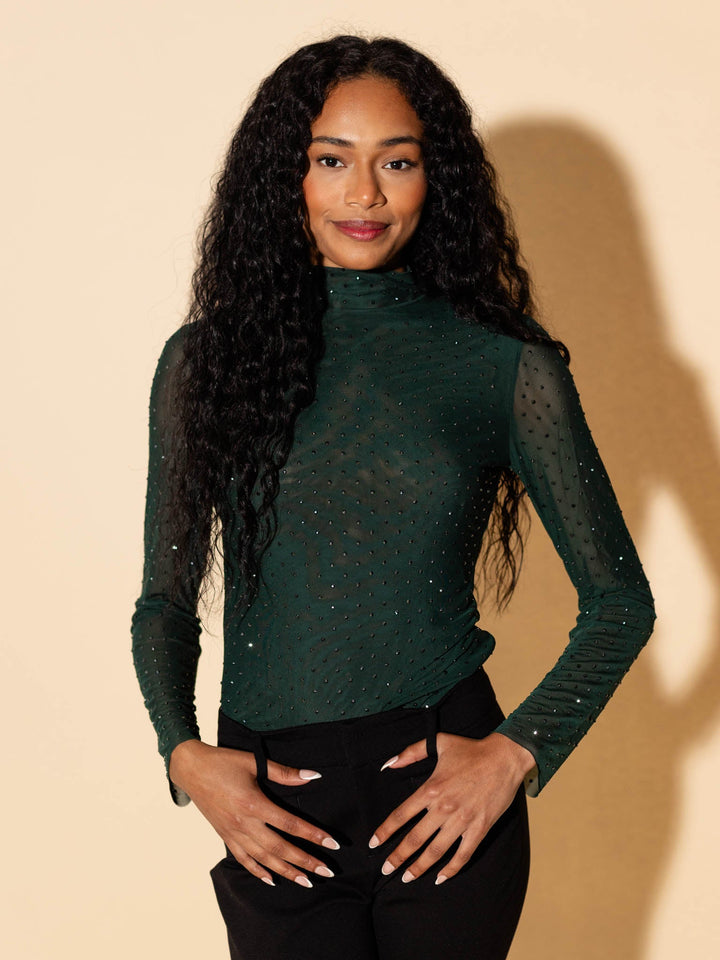 green studded mesh top