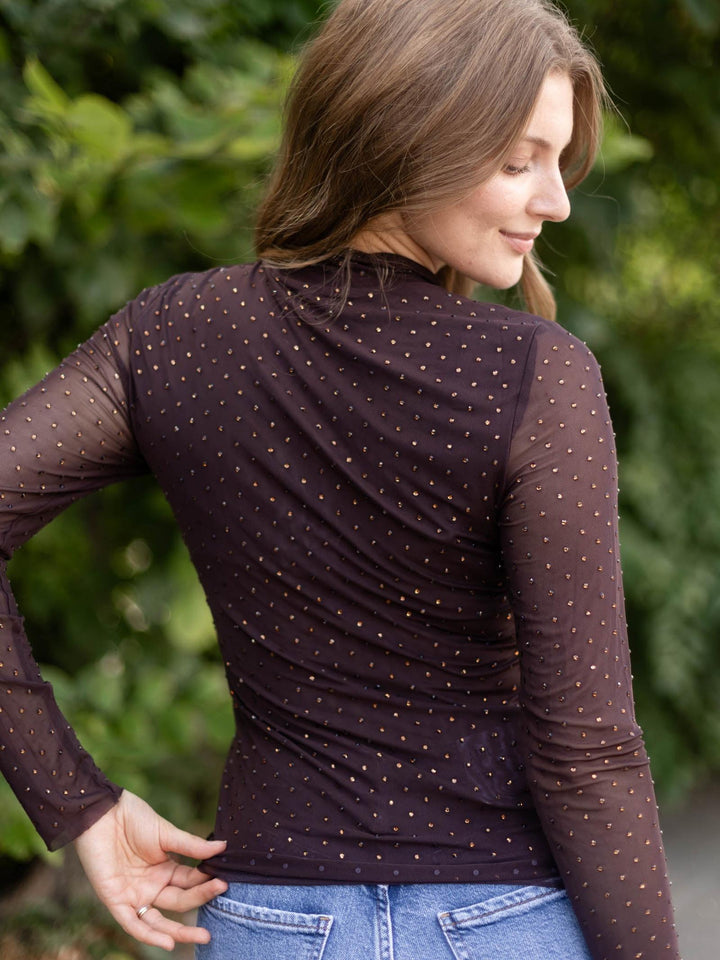Skies Are Blue Embellishment Detail Mock Neck Top