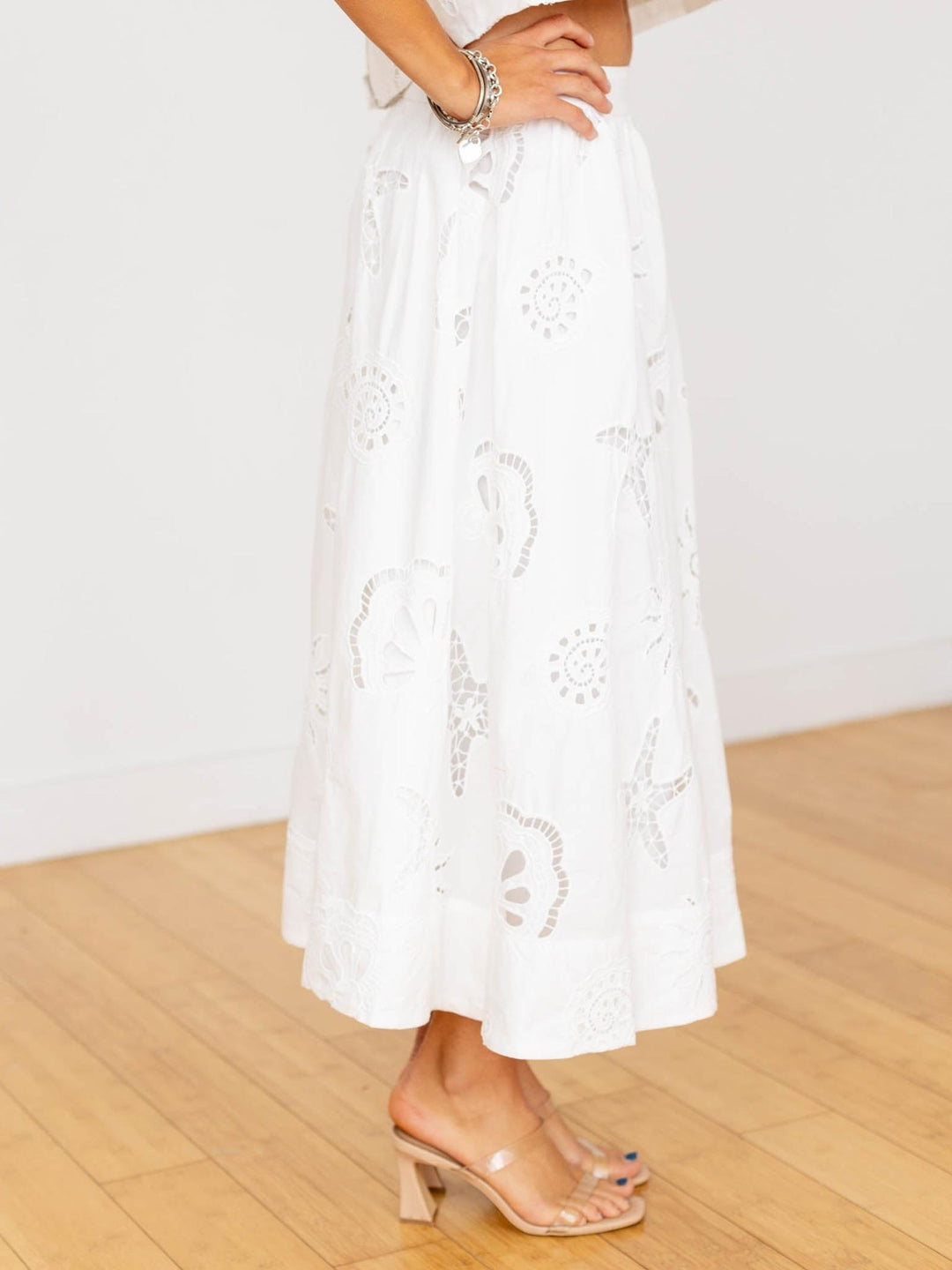 cutout lace midi skirt