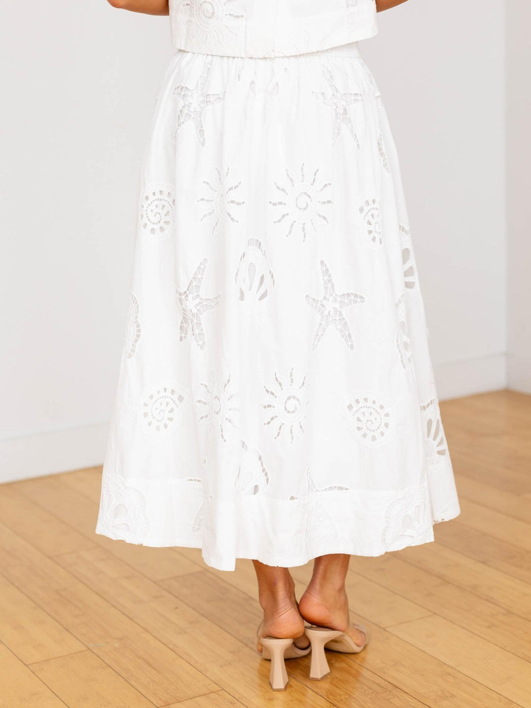 cutout lace midi skirt