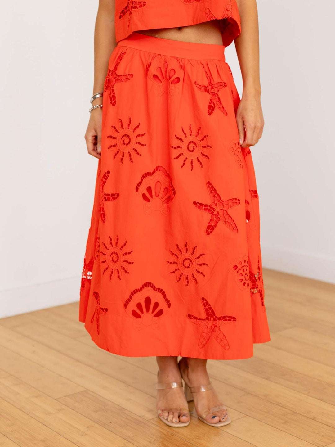cutout lace midi skirt