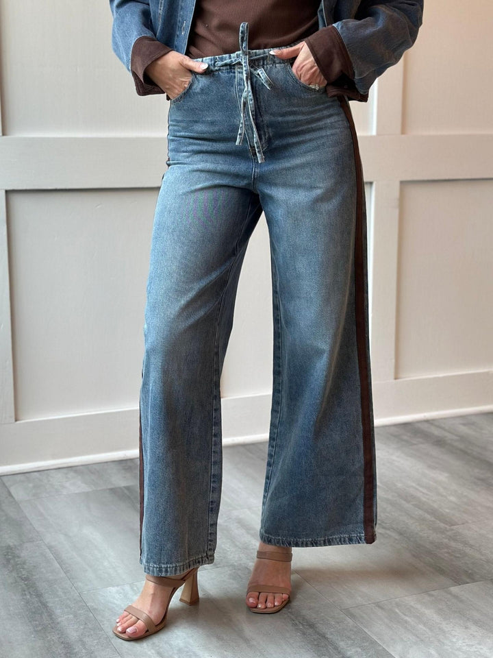 Skies Are Blue Faux Suede Contrast Denim Pant