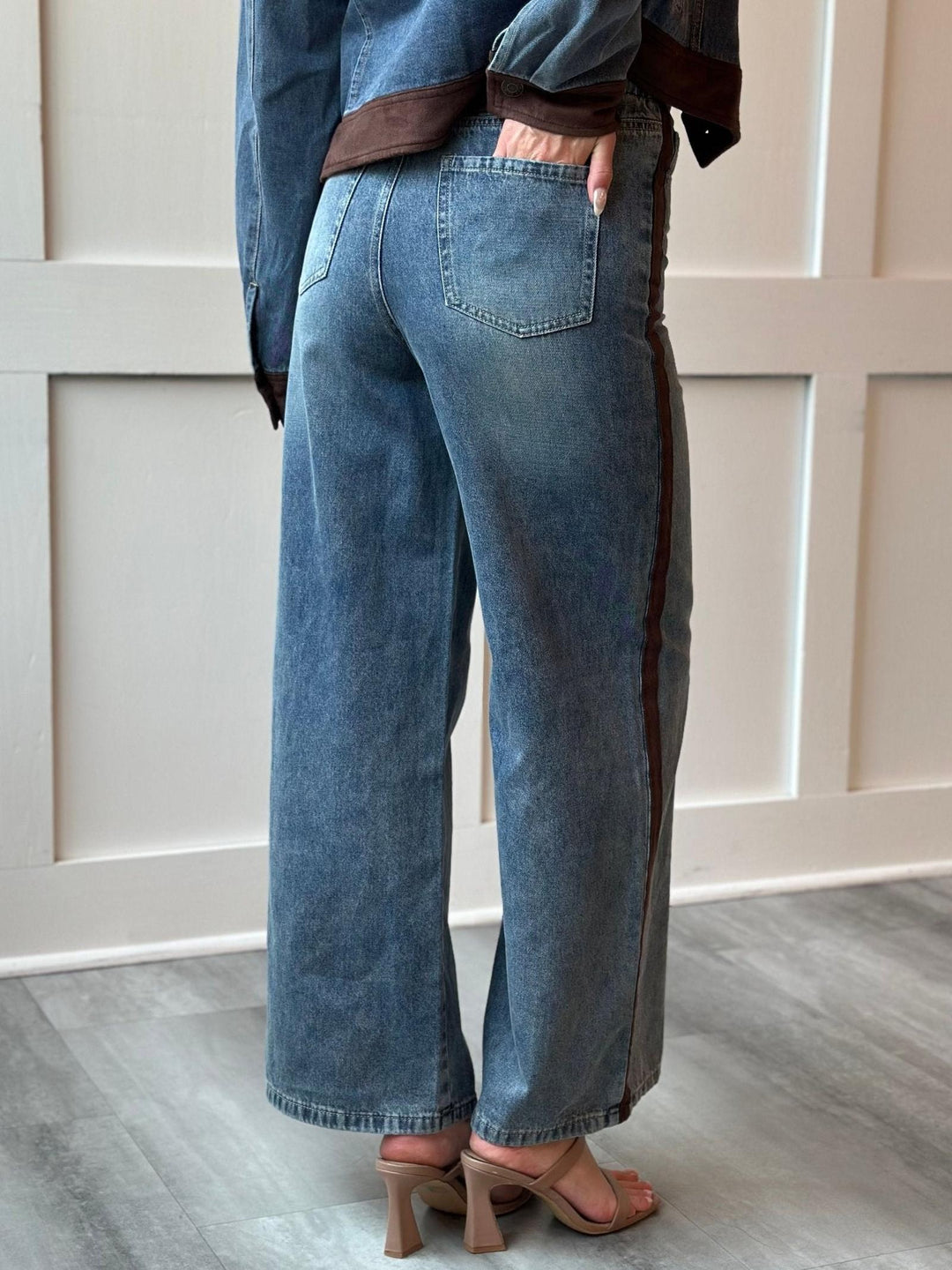Skies Are Blue Faux Suede Contrast Denim Pant