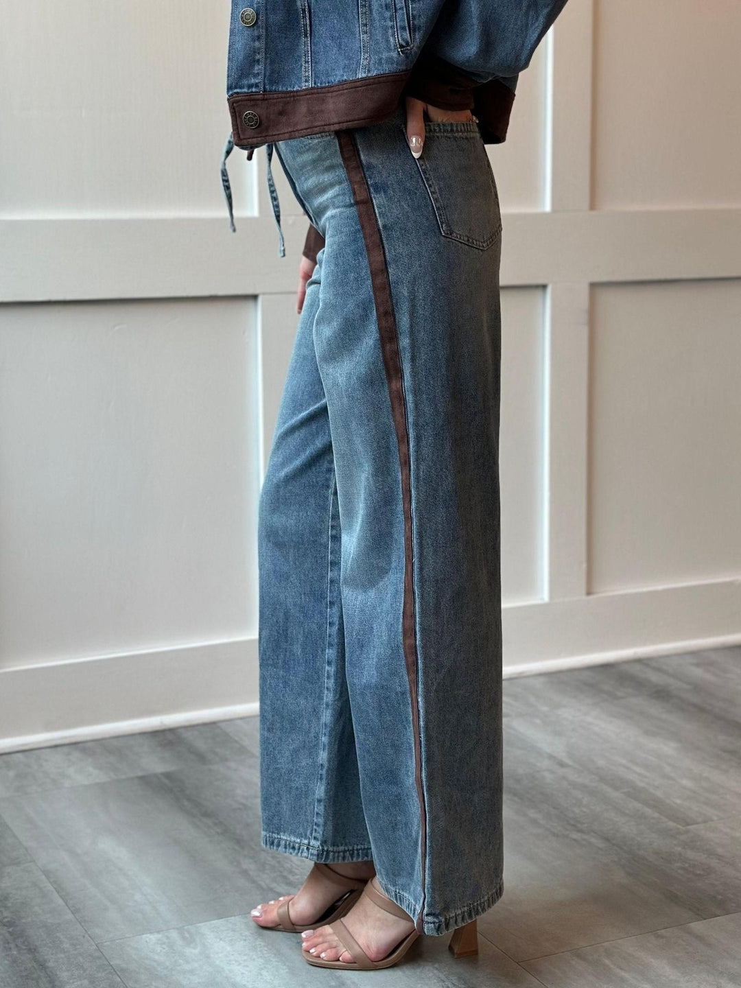 Skies Are Blue Faux Suede Contrast Denim Pant