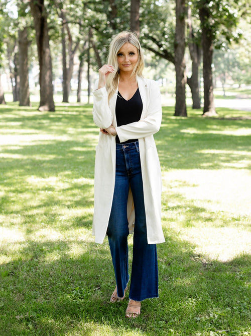 cream faux suede duster