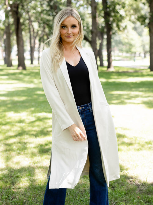 cream faux suede duster