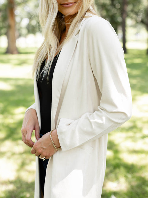 cream faux suede duster