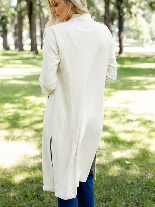 cream faux suede duster