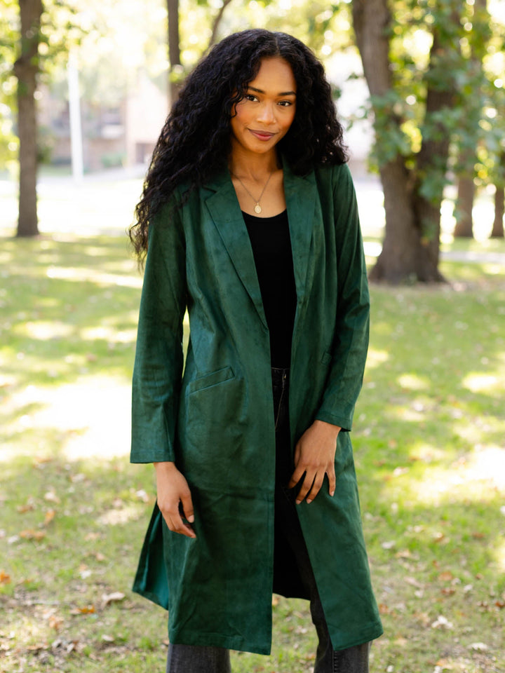 dark green suede duster