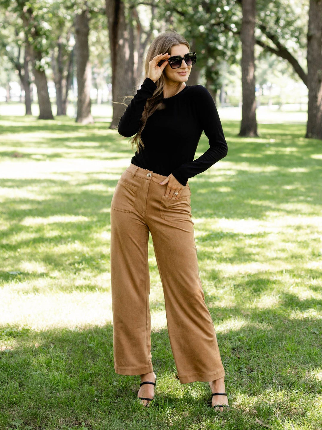 brown faux suede trouser pants
