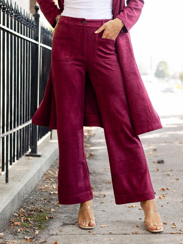 wine colored suede pants