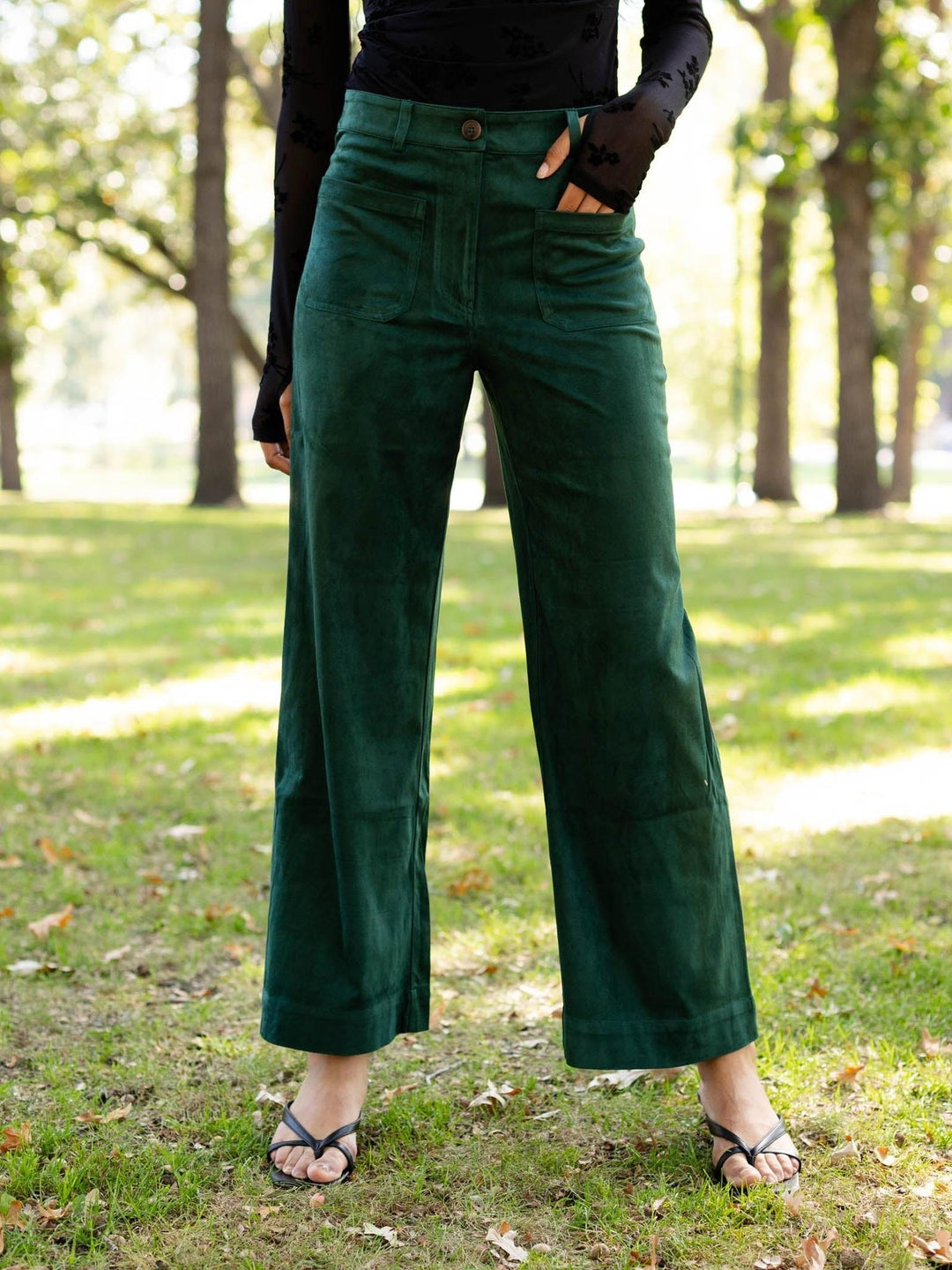 emerald green suede pants