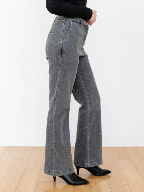 washed grey studded denim