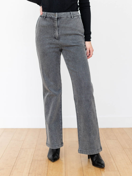 washed grey studded denim