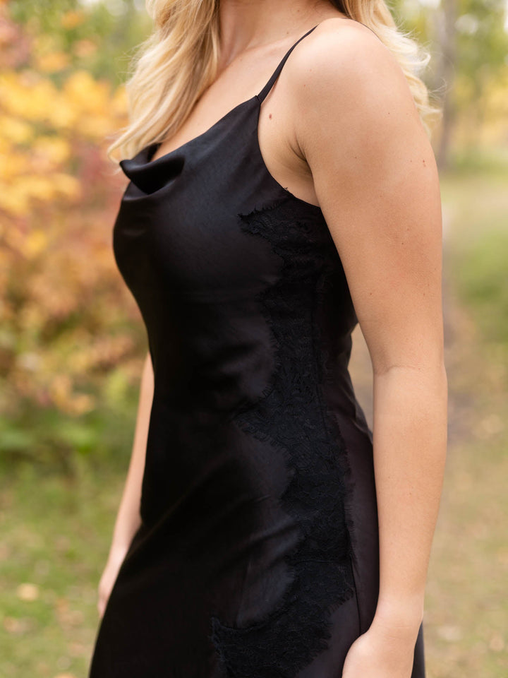 Skies Are Blue Lace Detail Satin Dress