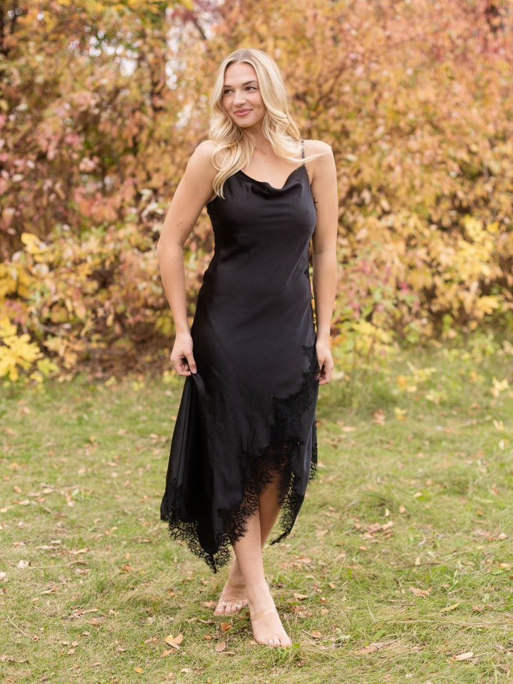Skies Are Blue Lace Detail Satin Dress
