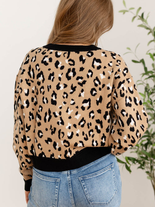 leopard print boxy button up cardigan