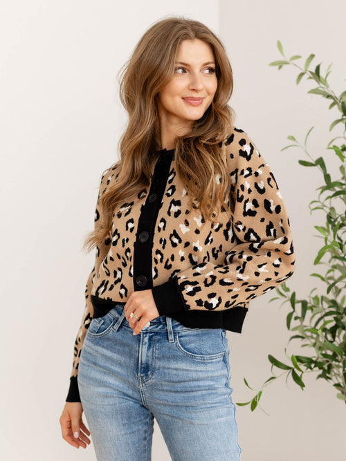 leopard print boxy button up cardigan
