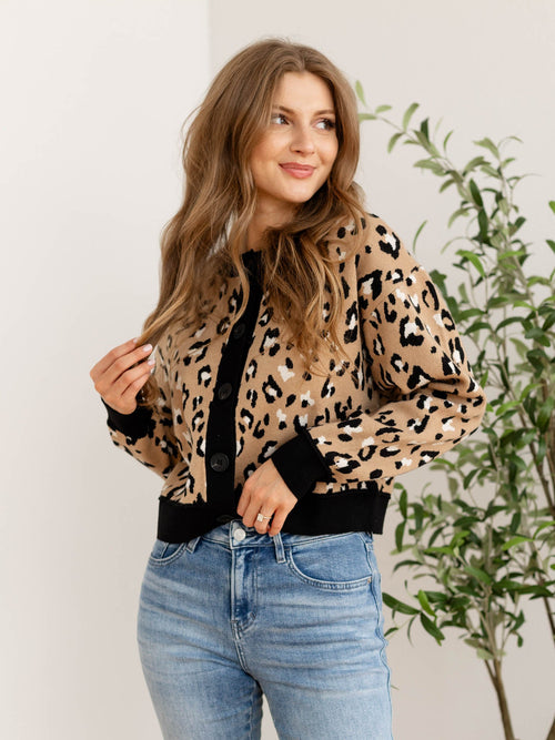 leopard print boxy button up cardigan